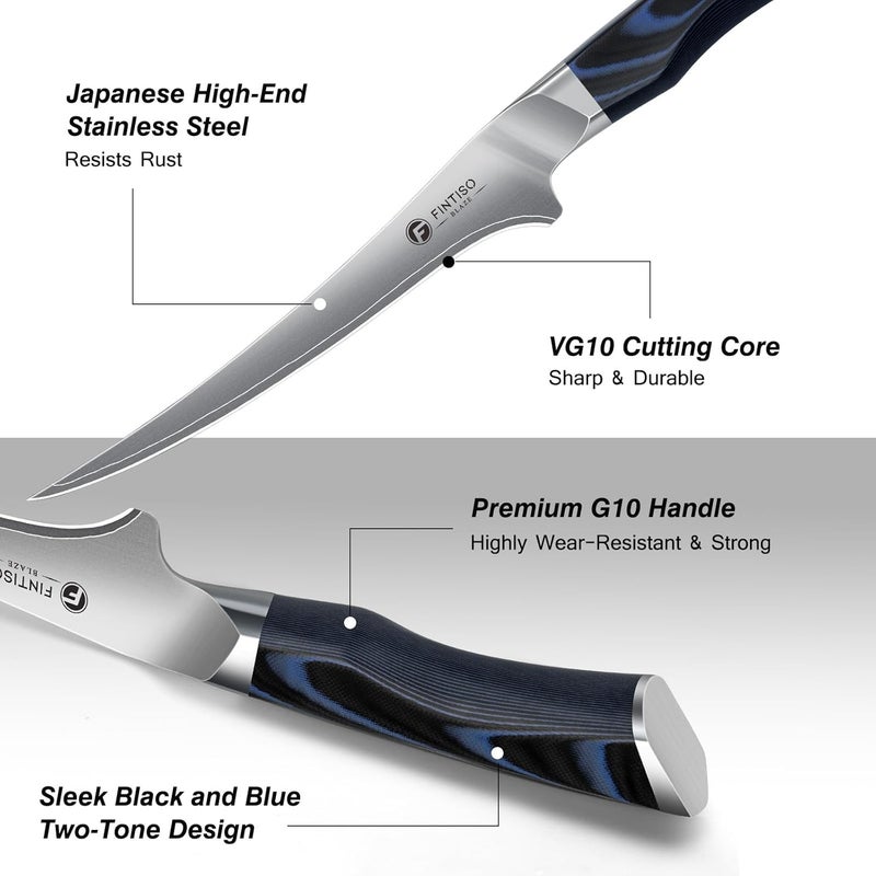 FINTISO Professional BBQ Carving Knife Set, Brisket Slicing and Fillet Knife for Meat Cutting, Japanese High Carbon Steel Slicing Knives with G10 Handle, Full Tang Ultra Sharp Meat Cleaver - Image 4